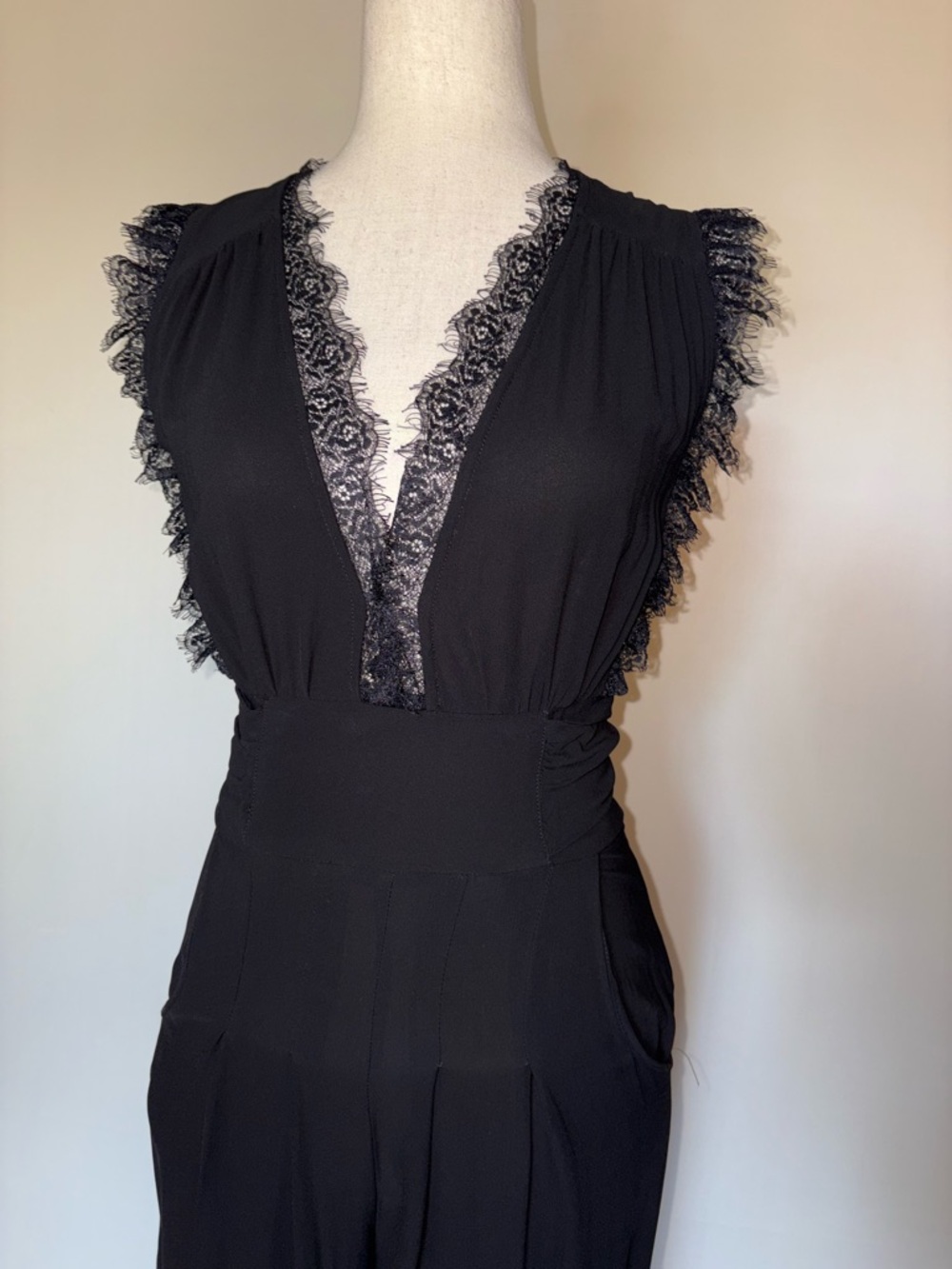 Free People Cem Black Lace-Trim V-Neck Wide-Leg Jumpsuit - Picture 7 of 8